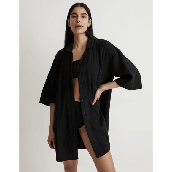 Madewell Other - MADEWELL Crinkle Cotton Cover-Up Mini Shirtdress Black Size Small NWT